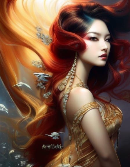 Neovictorian Japanese Beauty with Zentangle Details