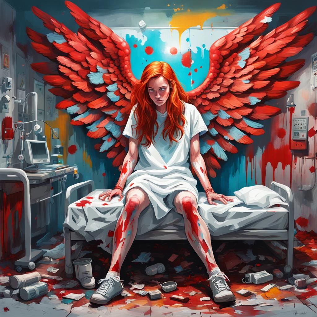 Red-Haired Angel in Hospital: Graffiti Art