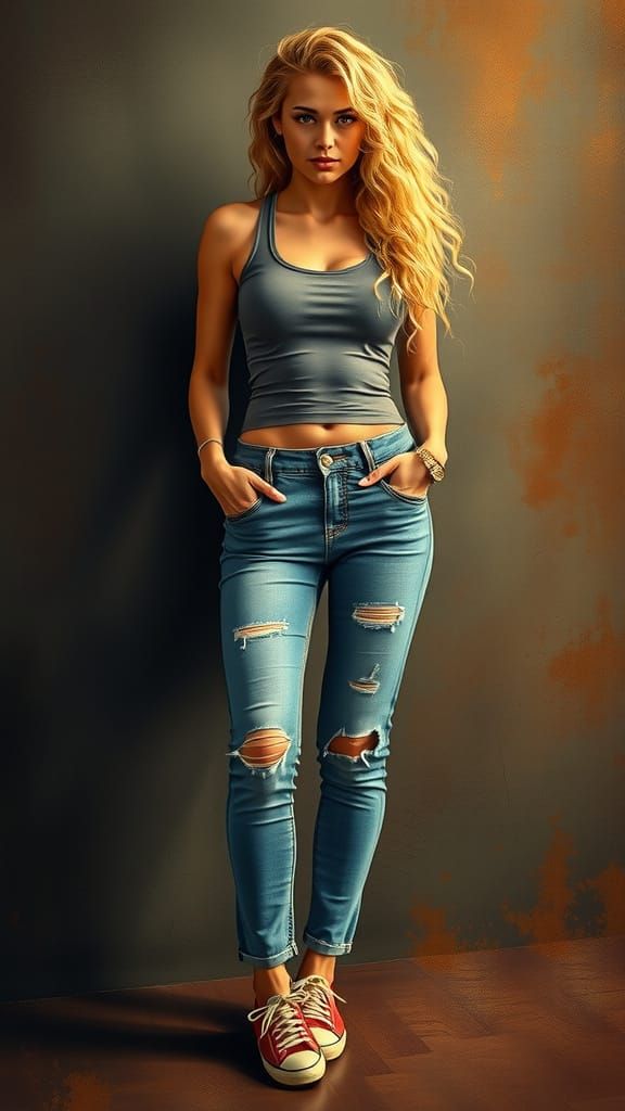 Woman in Jeans: Art Nouveau Style