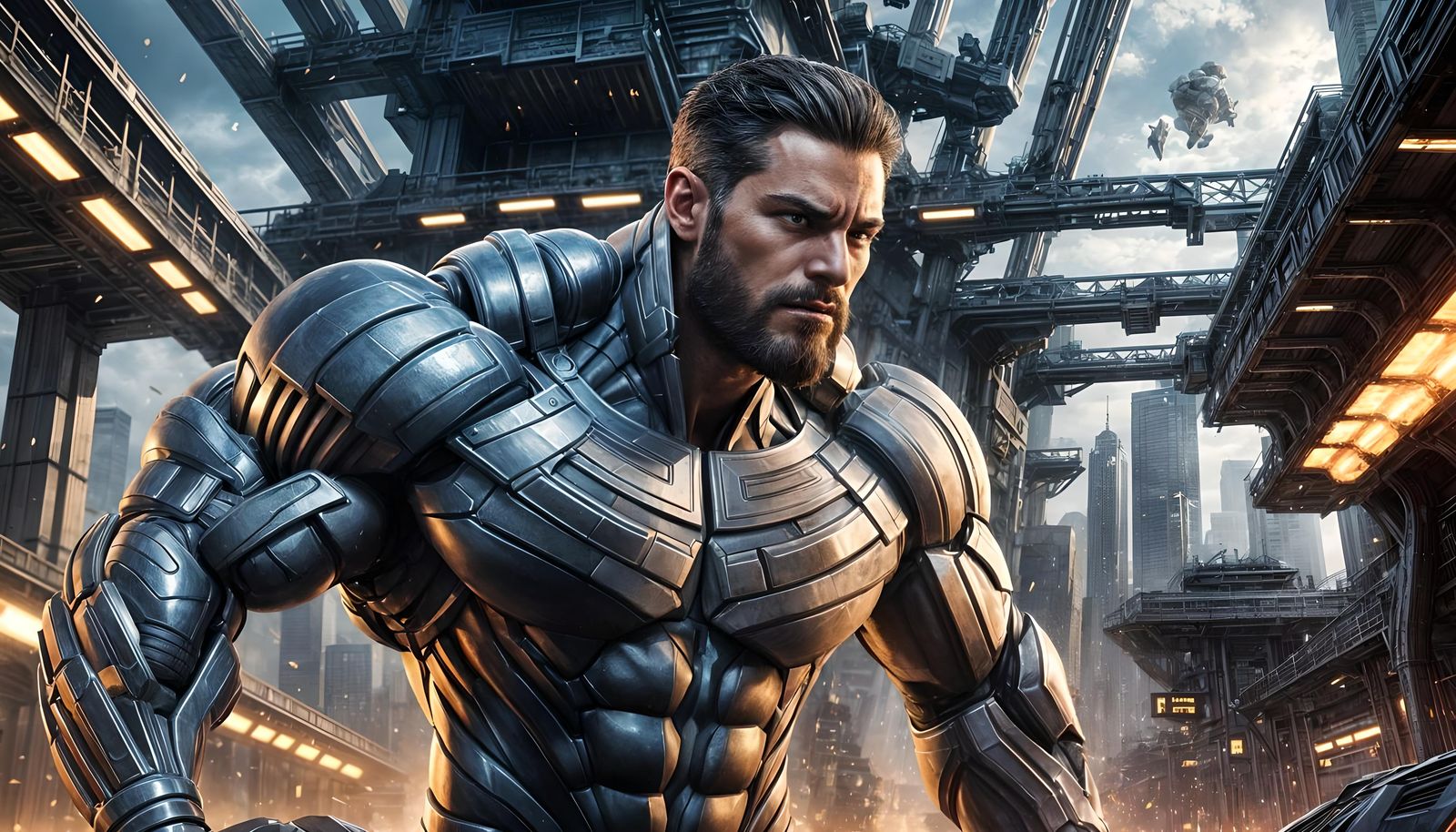 Muscular Sci-Fi Superhero with Hyper-Defined Muscles