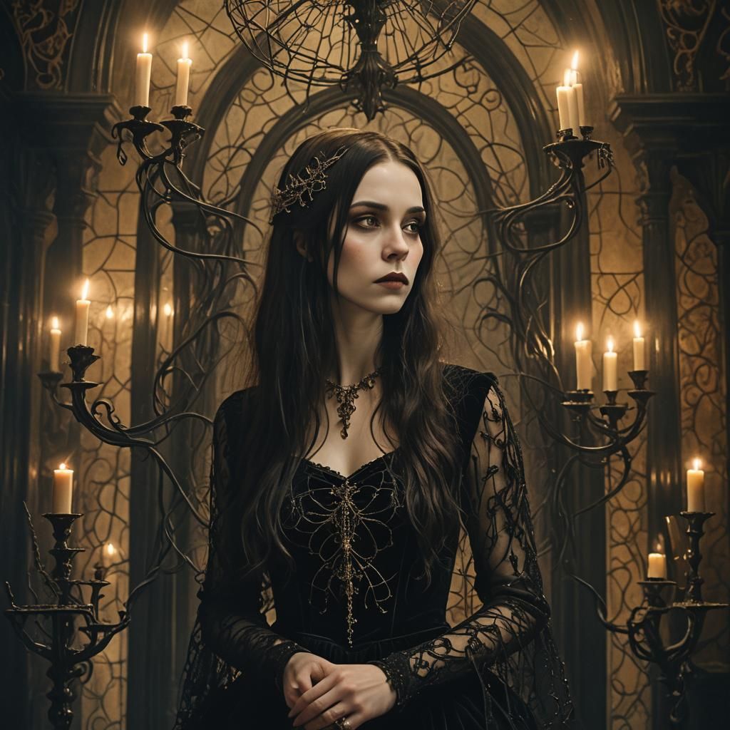 Gothic Portrait of Woman in Ornate Room