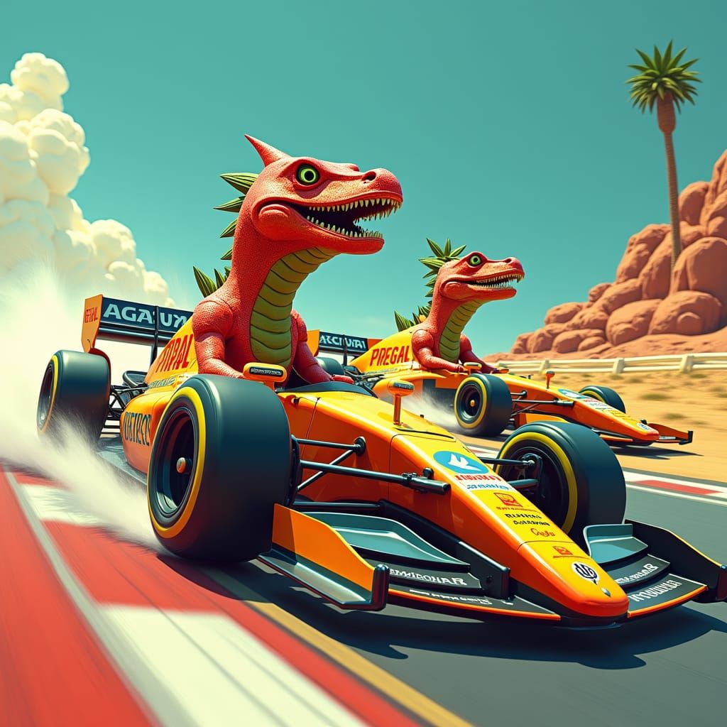 Iguana F1 Racers in a Futuristic Style