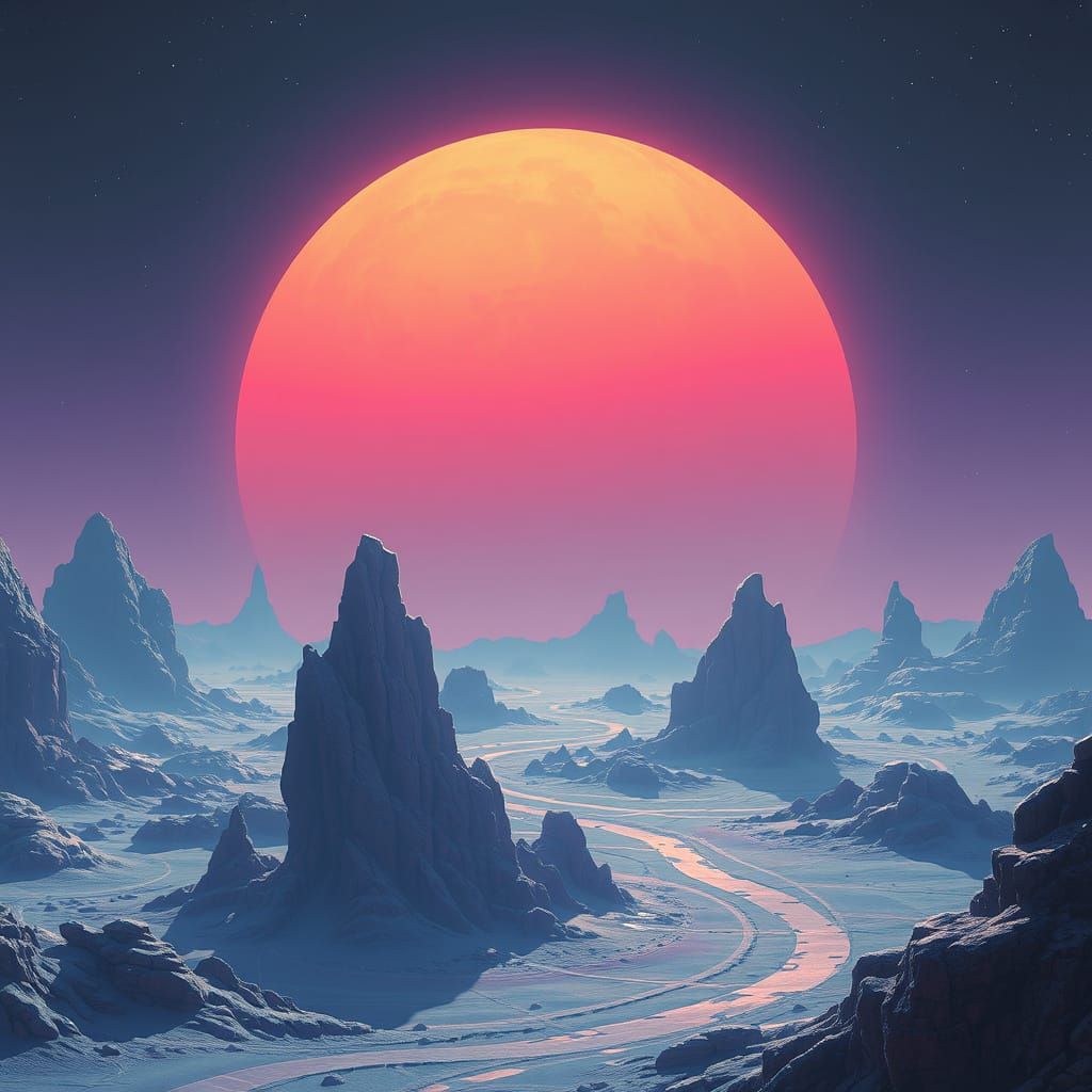 Alien Planet Sunset in Roger Dean Style