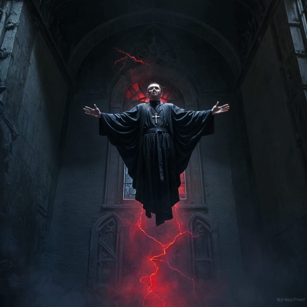 Surreal Floating Priest in Shattered Chapel