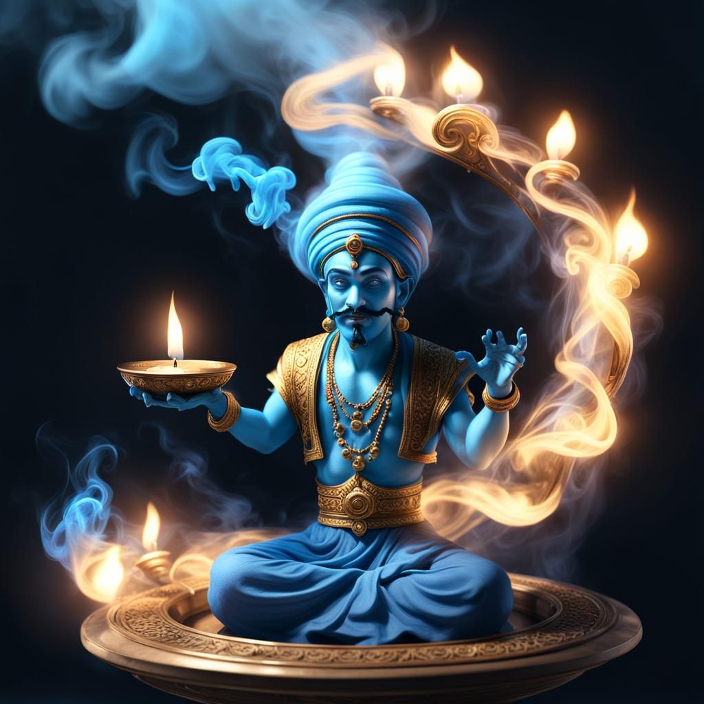 Hyperrealistic Genie Emerges from Lamp in 8K