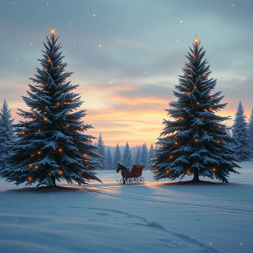 Winter Landscape with Christmas Trees in Matte Painting Styl...
