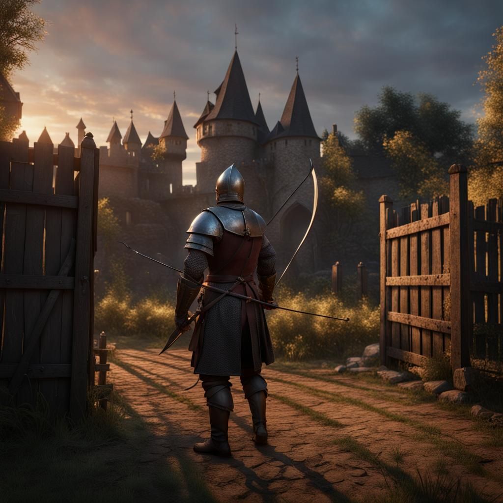 Medieval Archery Practice at Sunrise: Detailed Matte Paintin...