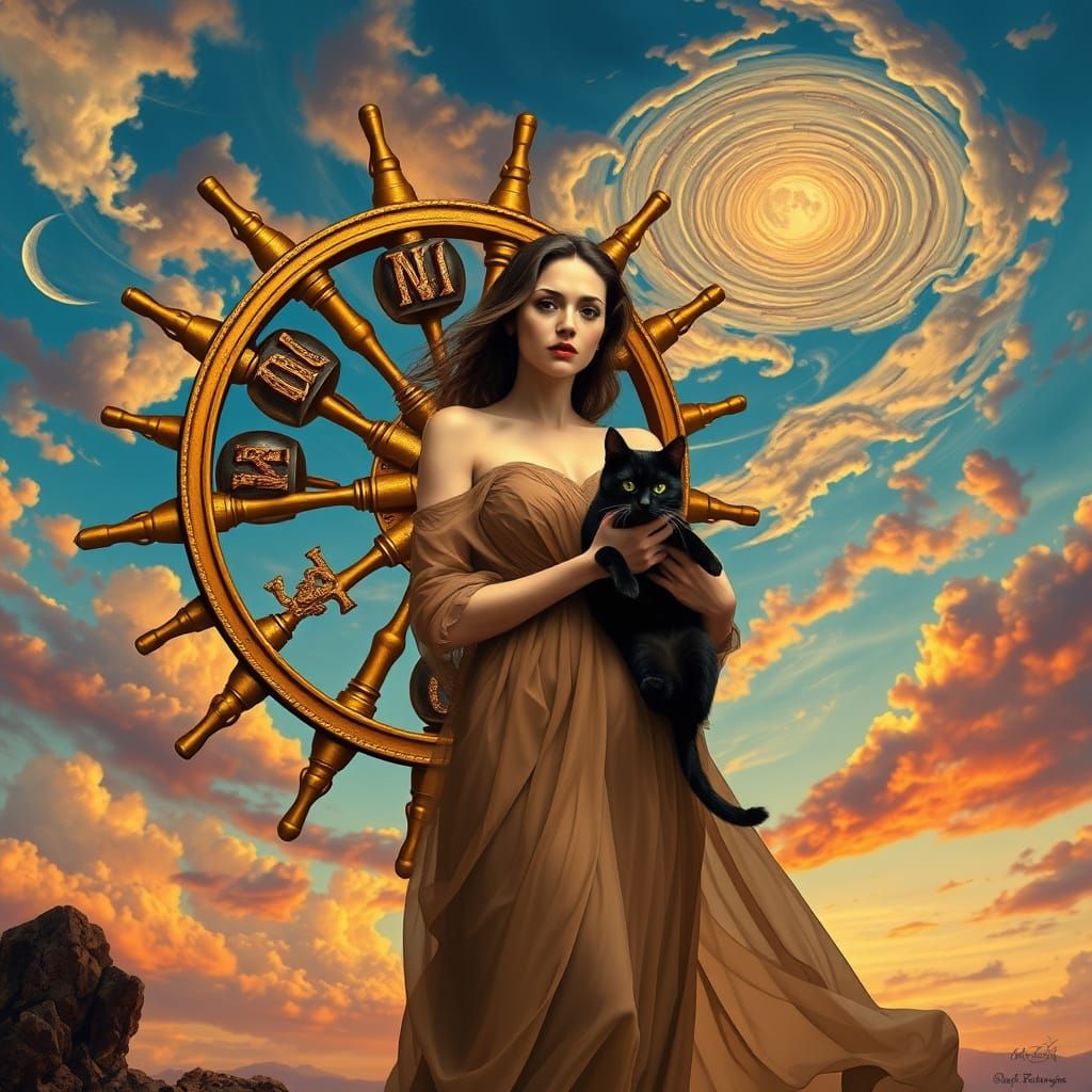 Golden Brown Wheel in Surrealist Sky