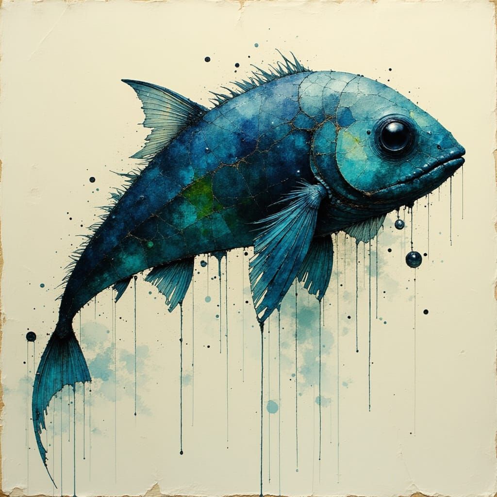 Deep Sea Creature in Silverpoint and Low Poly Style