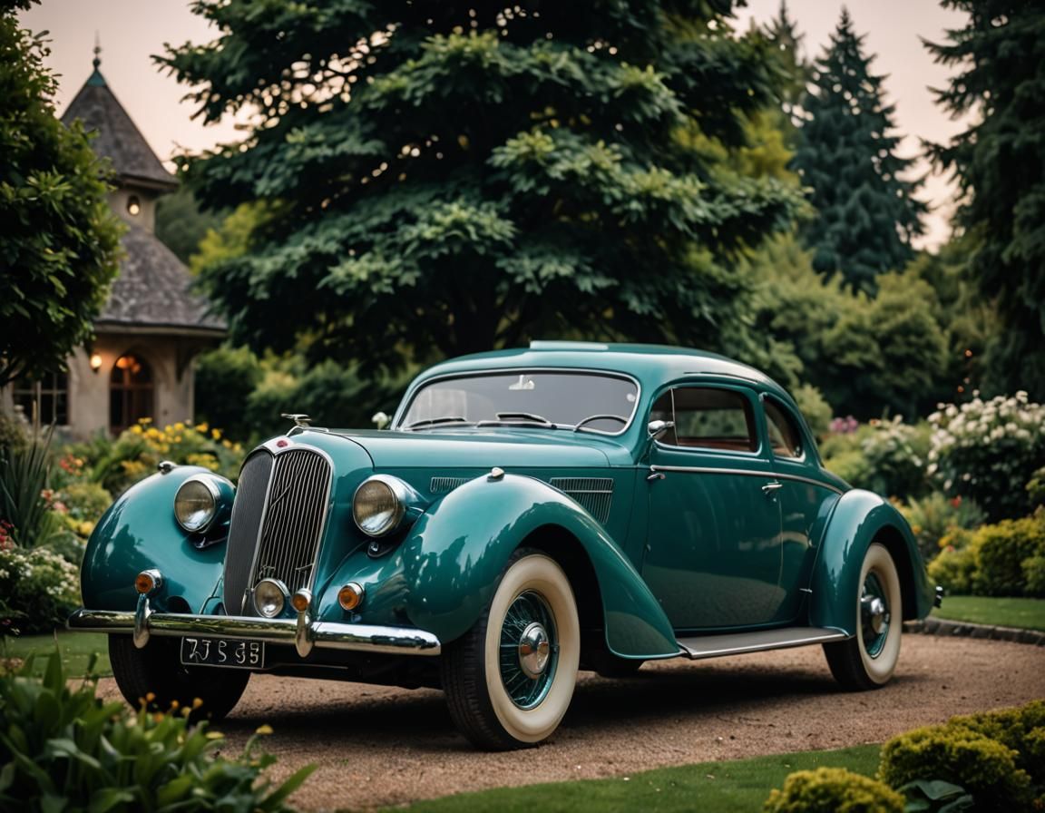 1930s Aerodynamic Coupe in Turquoise, Professional Photograp...