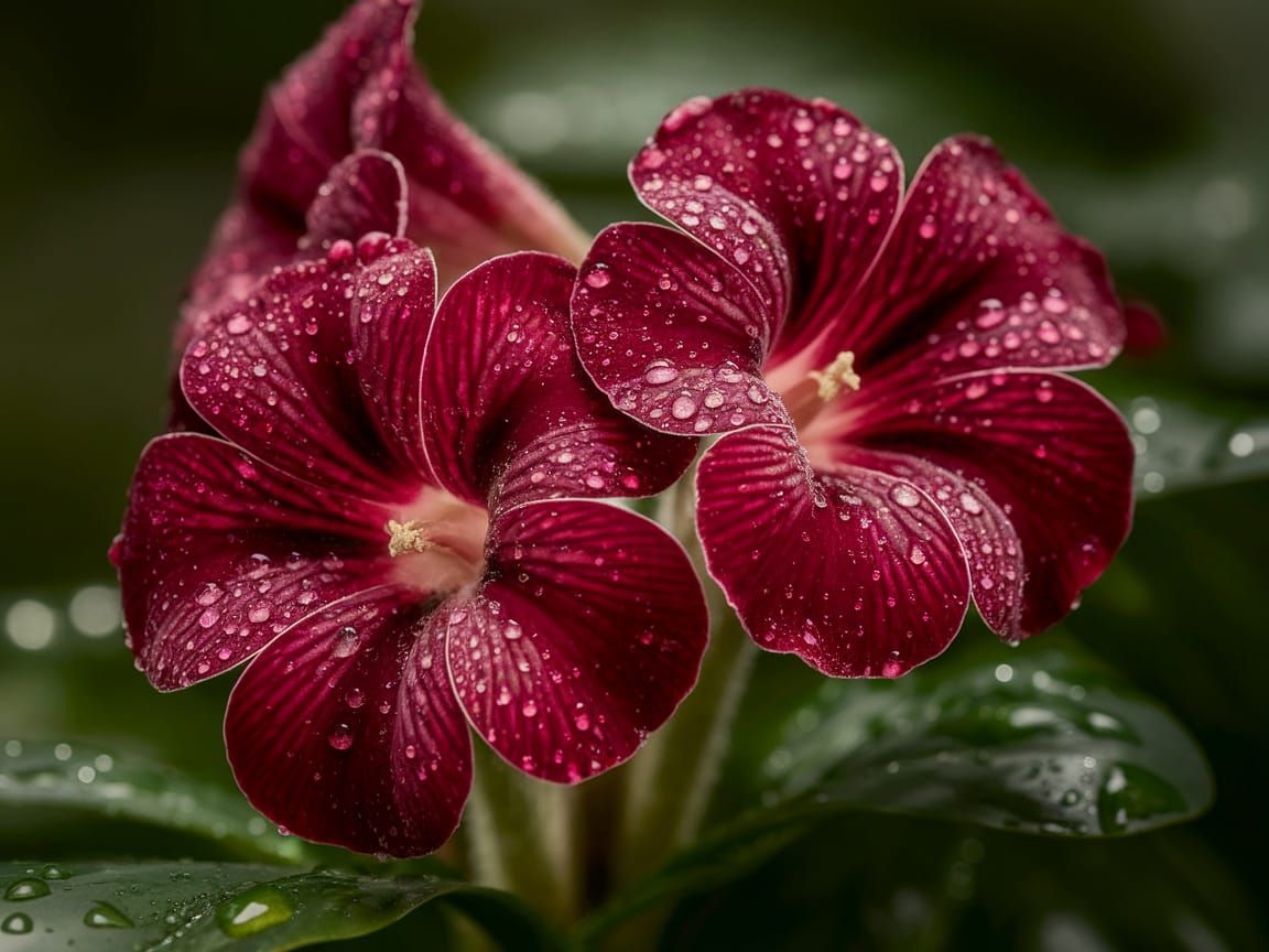 Vibrant Red Blooms with Raindrops