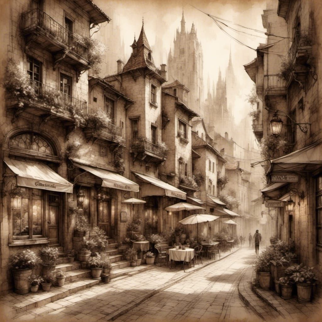 Urban Scene as Parchment Paper Sketch