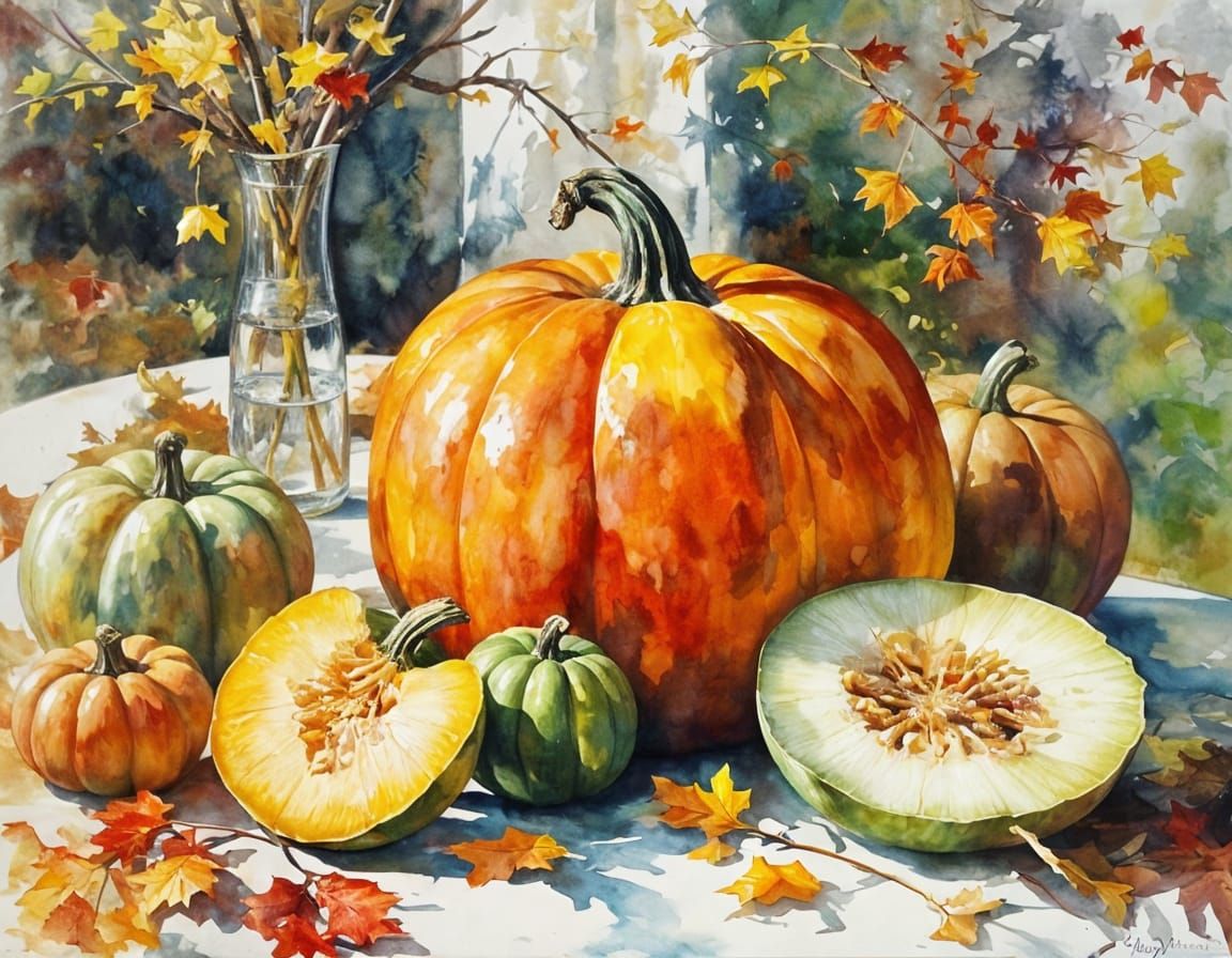 Enchanting Autumn Table Setting in Abstract Impressionism