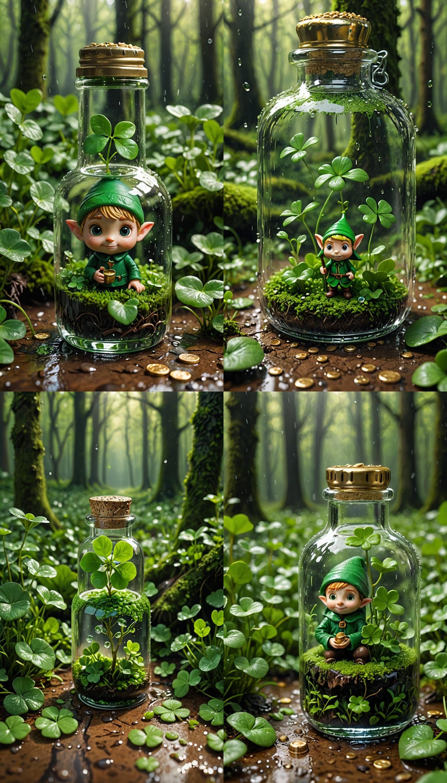 Golden Elf in Crystal Bottle: Macro Forest Photography