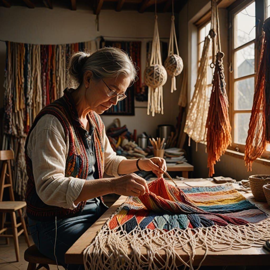 Textile Artist's Studio in Intricate Fiber Art Style