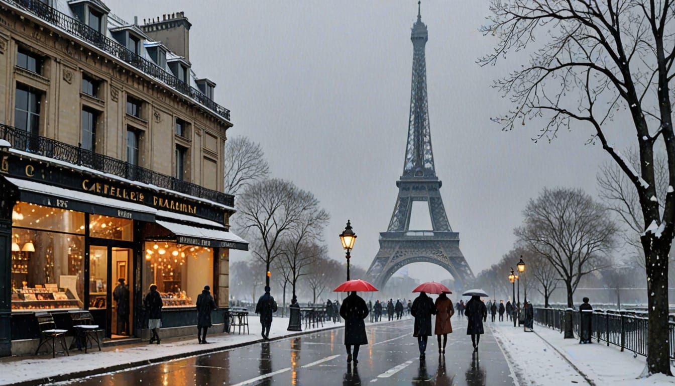 Eiffel Tower in Winter: A Romantic Watercolor