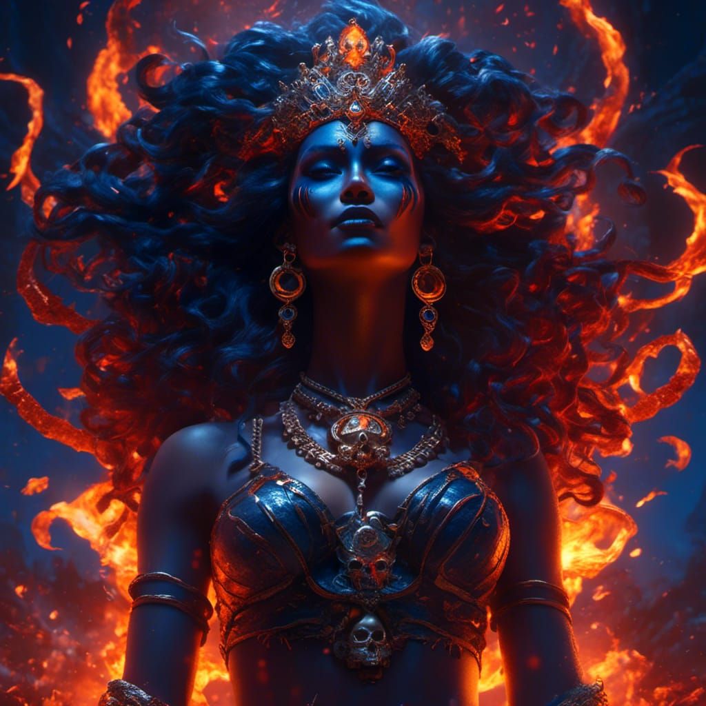 Goddess Kali in Fiery Dark Fantasy Style
