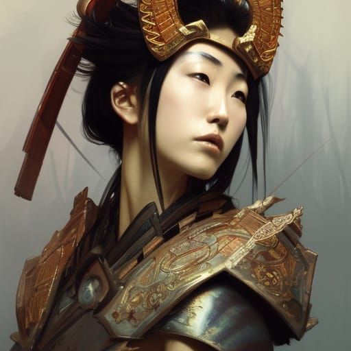 Detailed Japanese Warrior in Dark Fantasy Style
