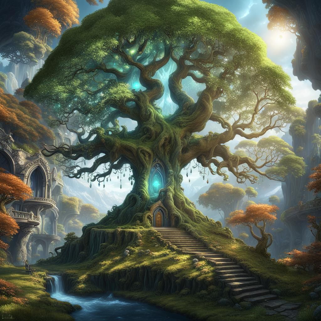 Enchanted Tree of Life with Opal Leaves