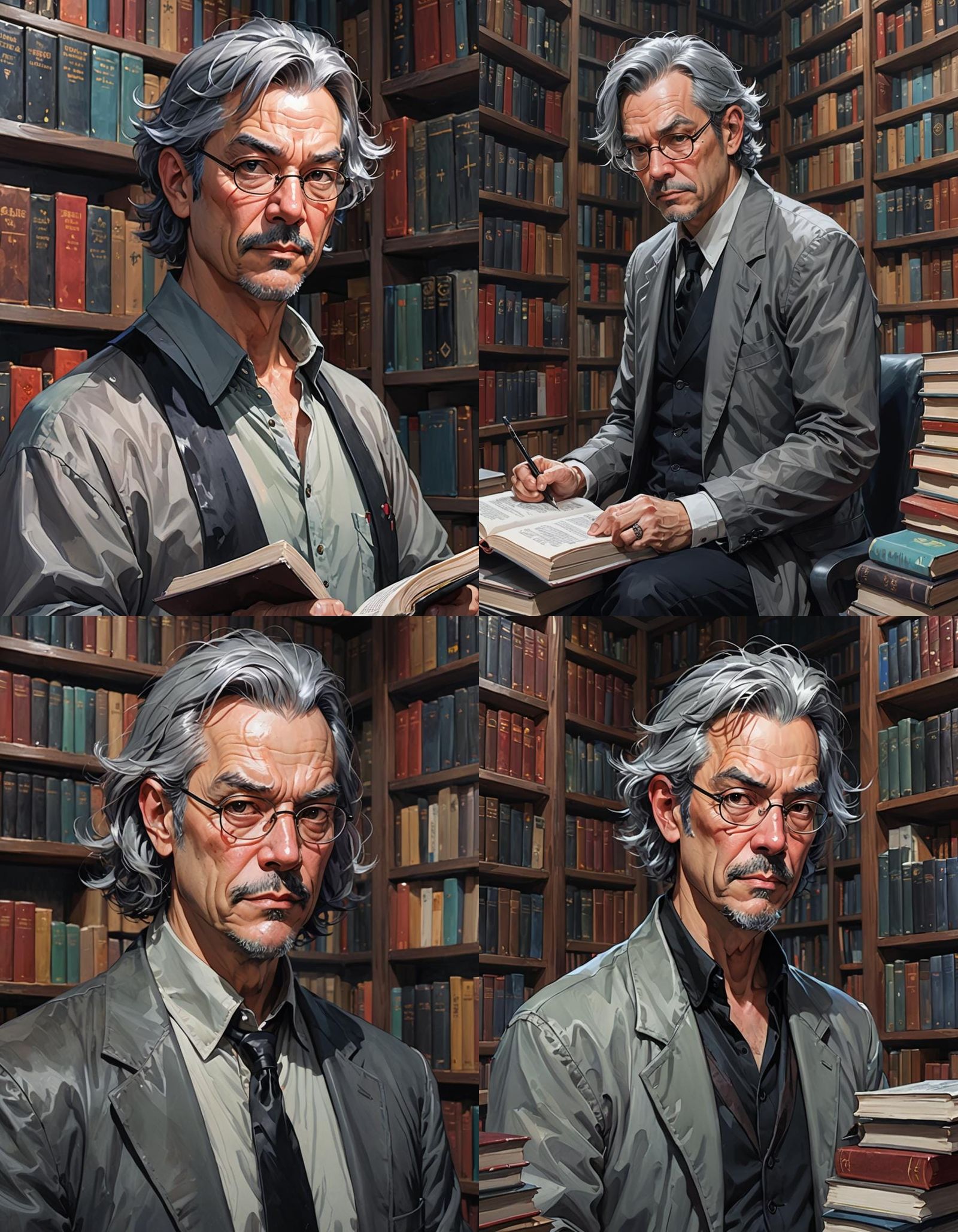 Grumpy Librarian Portrait in Japanese Pop Surrealism