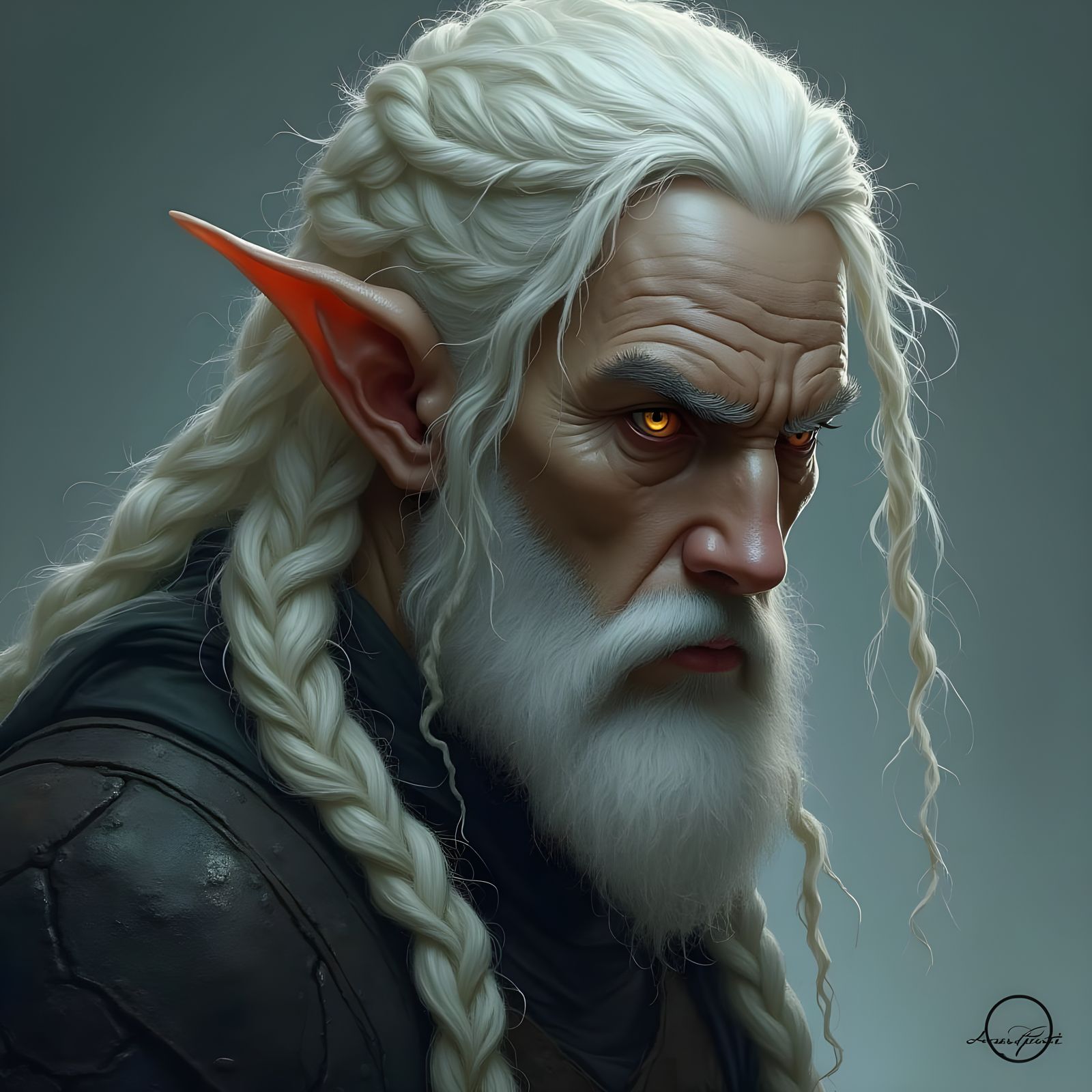 Shadar-Kai Elf Portrait: Braided Hair and Soulful Eyes