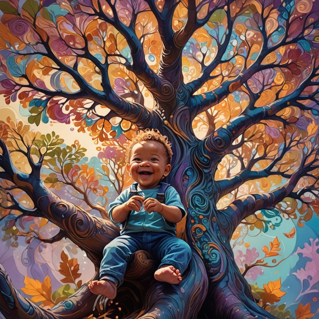 Smiling Baby in Fantasy Tree Concept Art