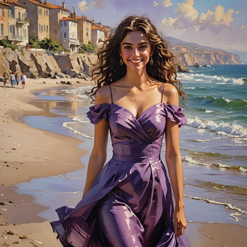 Italian Teen with Curly Hair in Impressionism Style