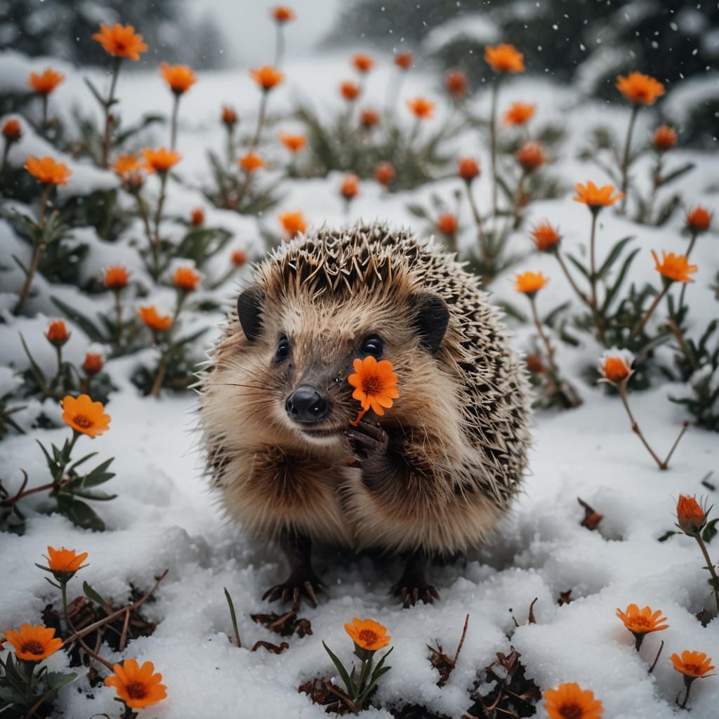 Happy Hedgehog in Snowy Wonderland