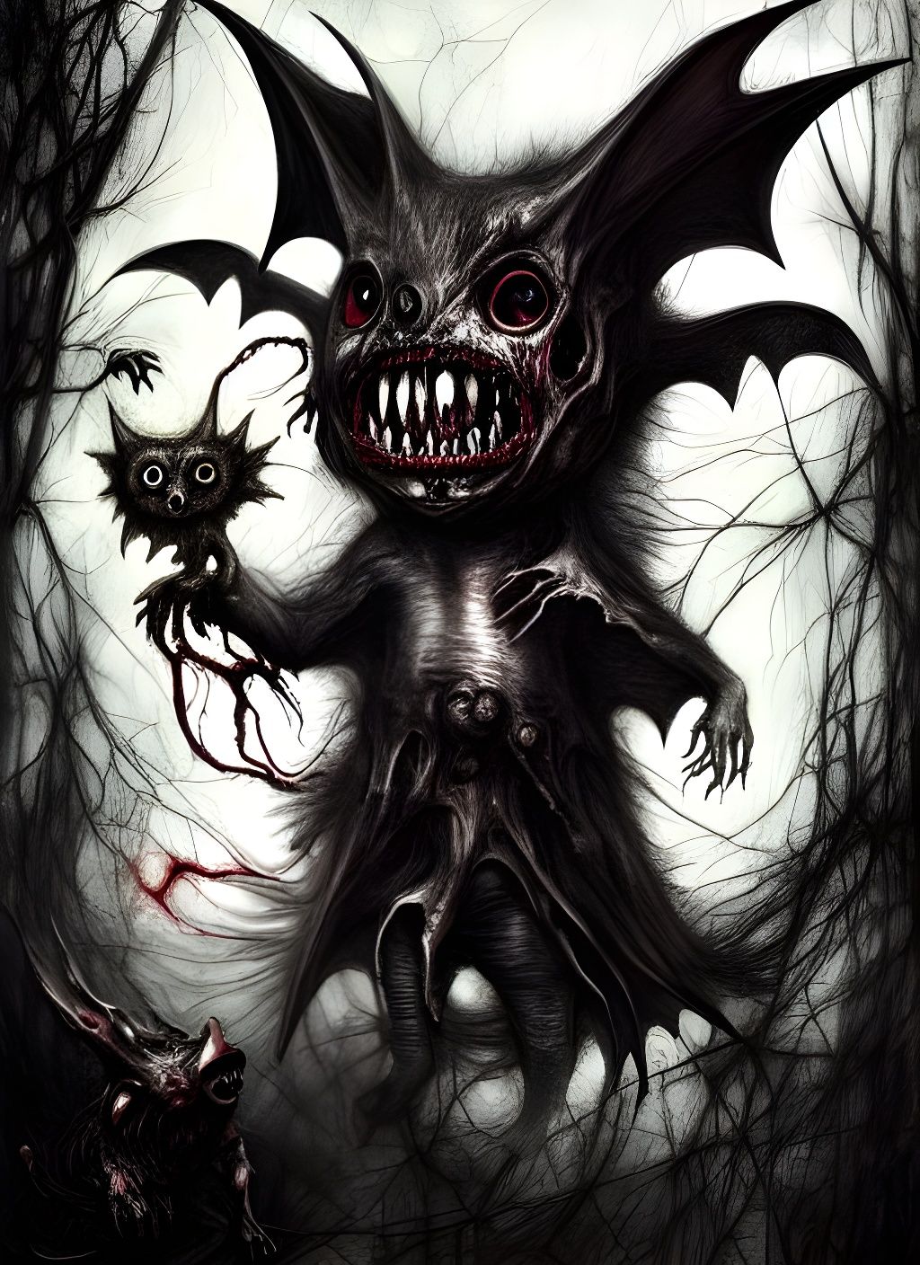 Sinister Cute Chibi Werebat Boy Portrait