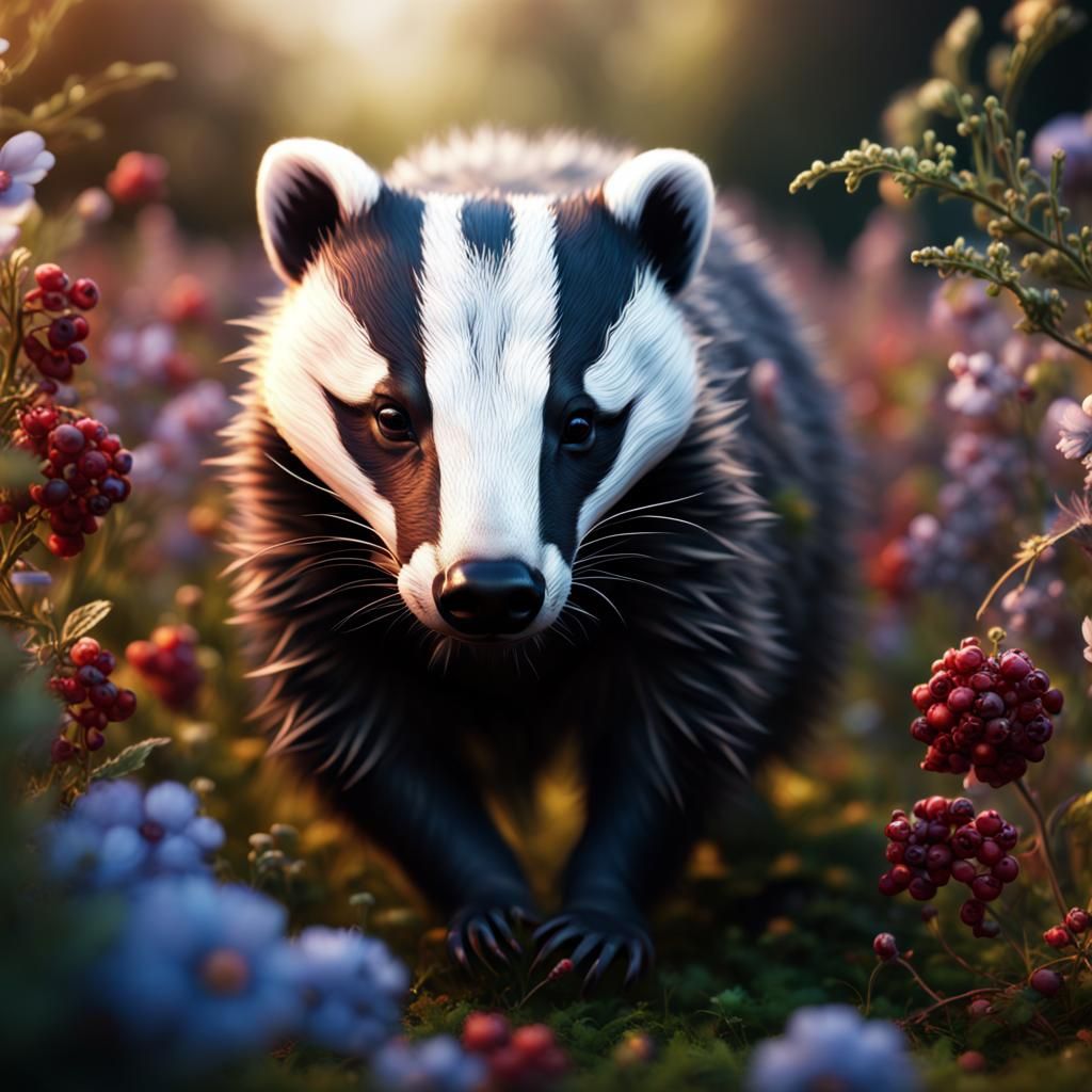 Badger Among Wildflowers: Detailed Matte Painting