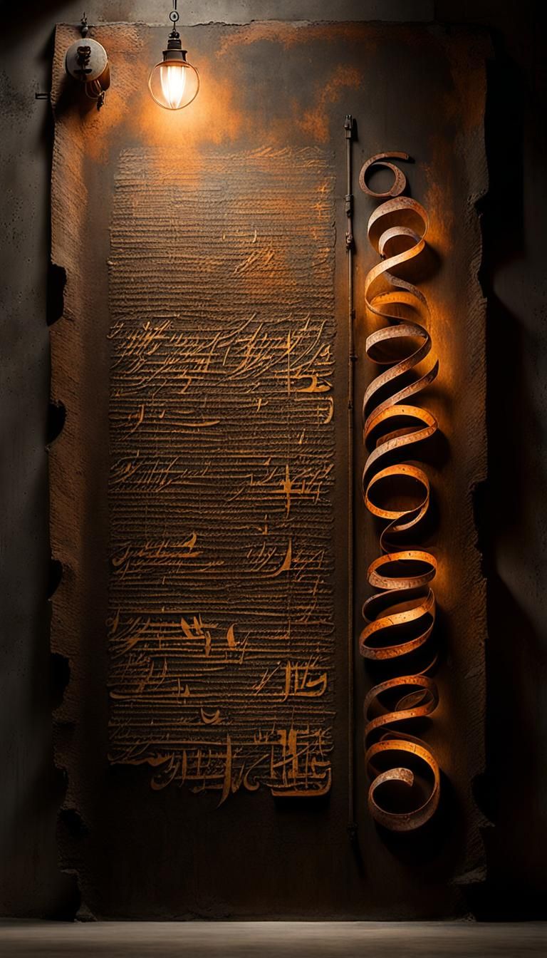 Calligraphy Scrolls in Dimly Lit Bunker