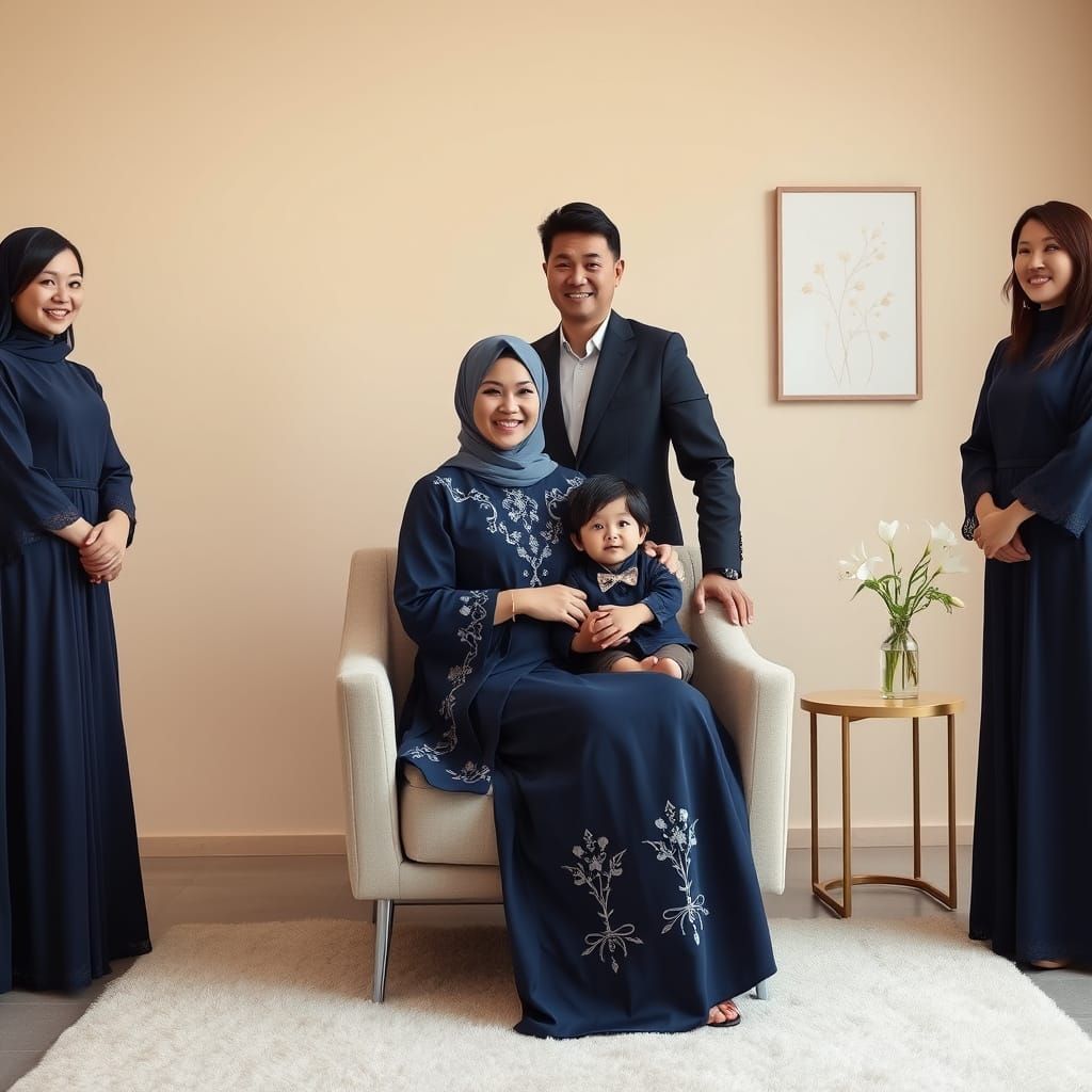 Intimate Asian Family Portrait in Soft Pastel Hues