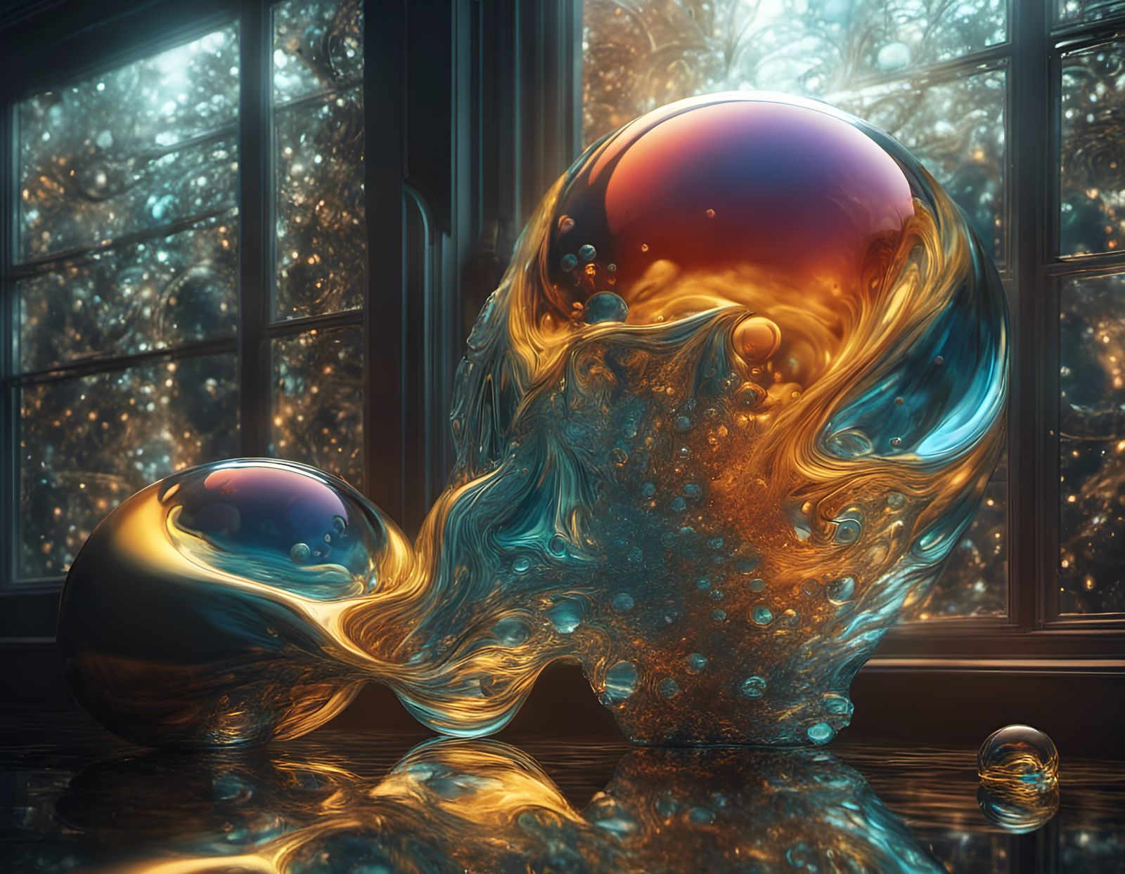 Complex Water Droplet Fractal Liquid Acrylic Bubble Art