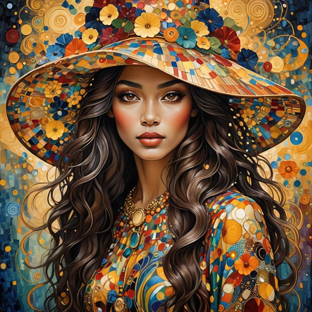 Radiant Portrait in Klimt-Inspired Multicolor Style