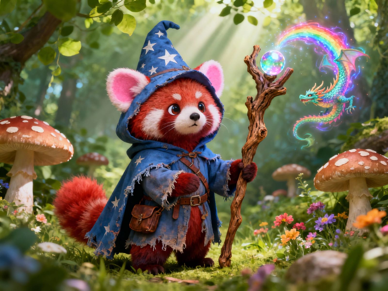 Red Panda Wizard Casts Rainbow Dragon Spell