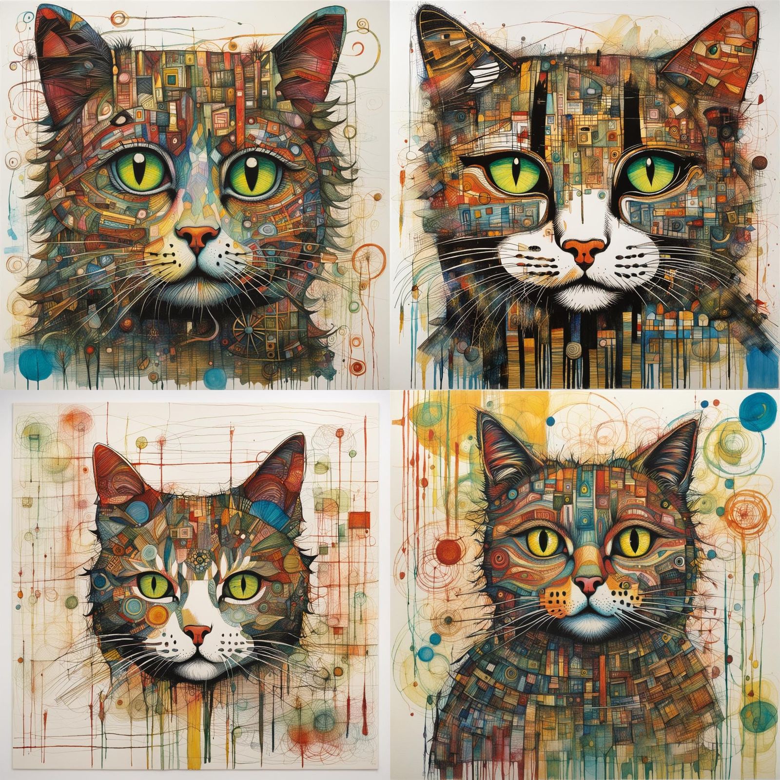 Abstract Cat Art Inspired by Hundertwasser