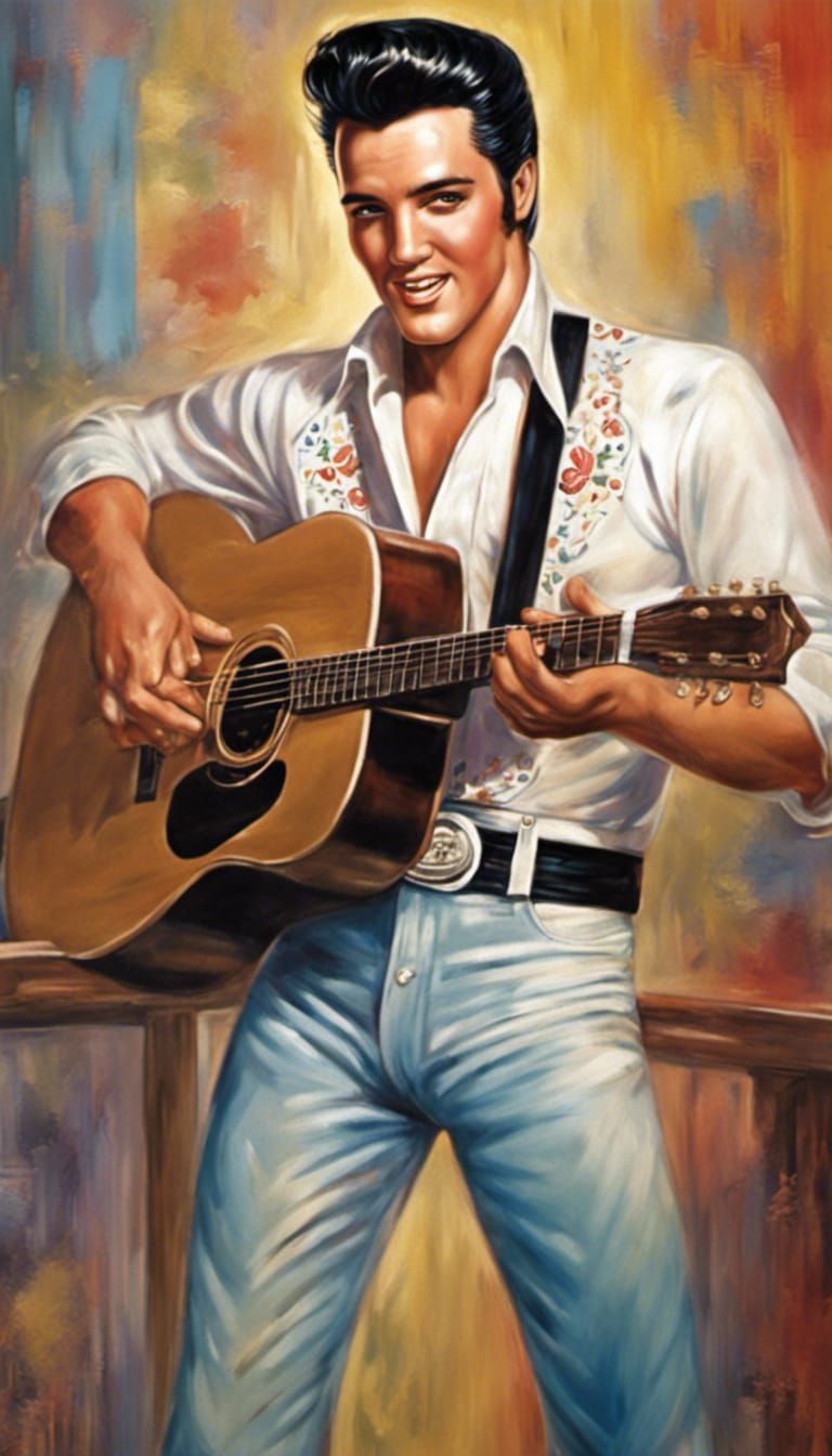 Elvis Presley Portrait in 1950s Diner, Hyperrealistic