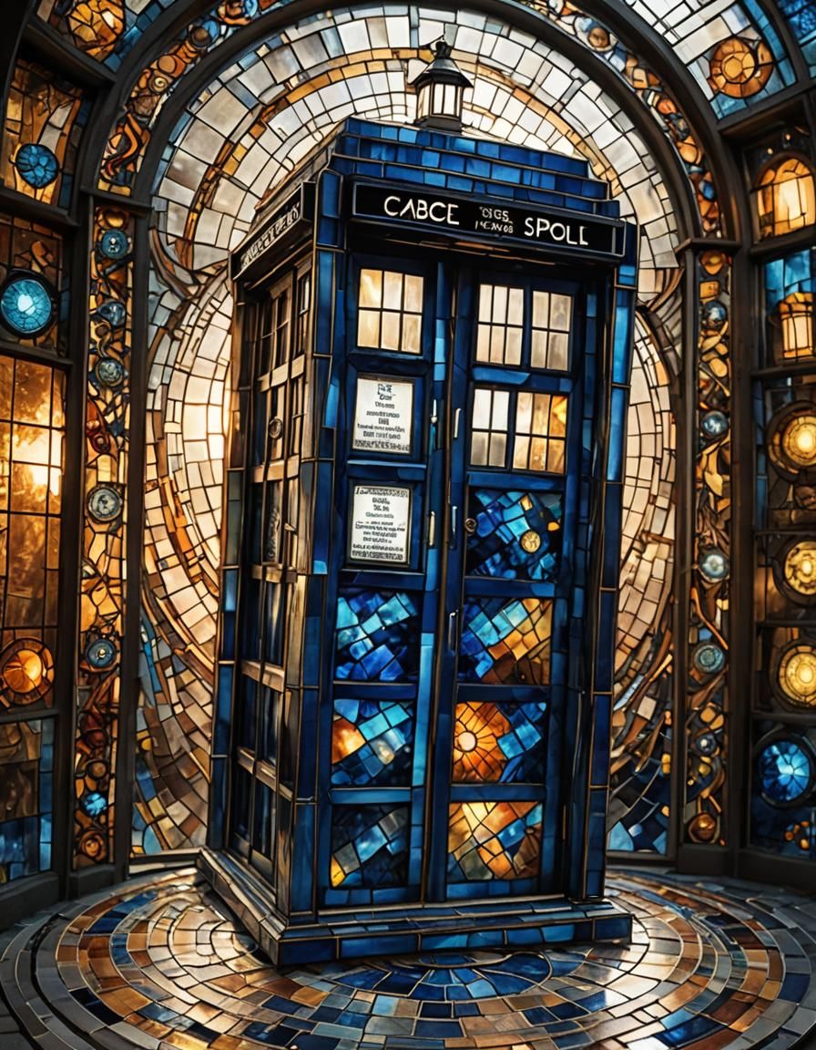Glass Mosaic Tardis in Stained Glass Style