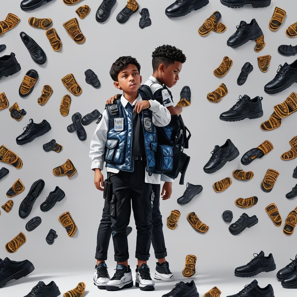 Boy Plays in Police Vest: Hyper-Realistic Digital Art