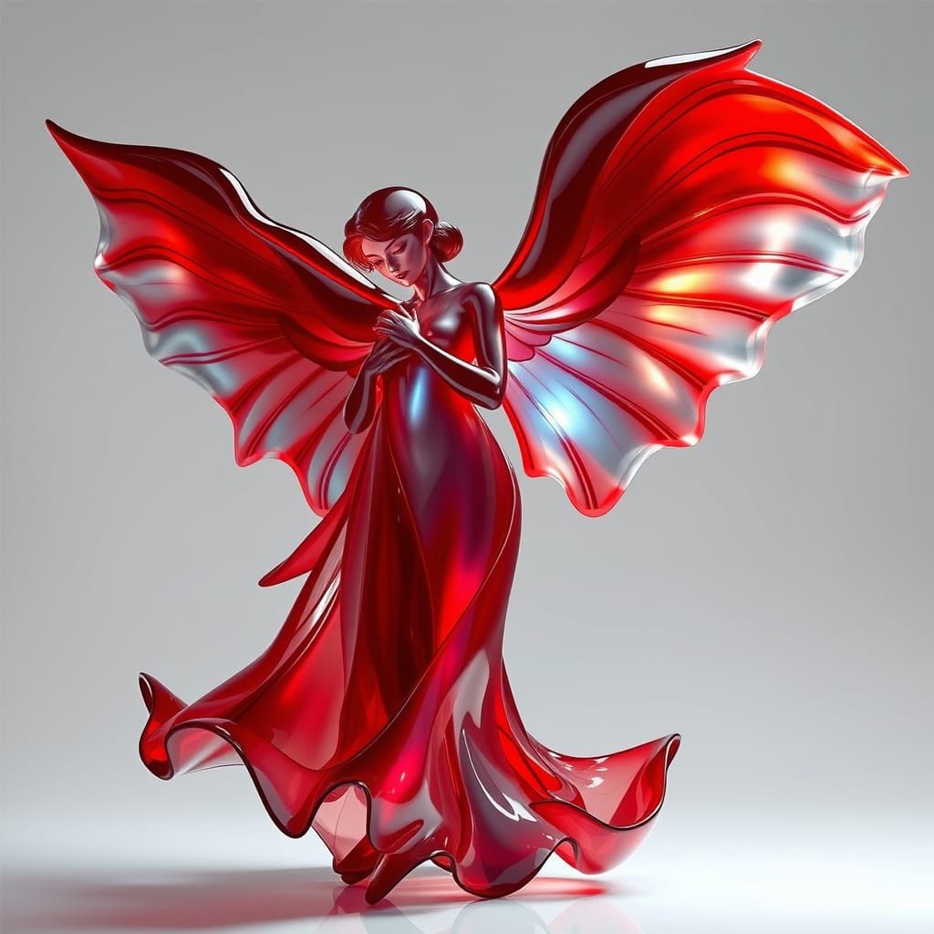 Angel Sculpture in Dynamic Lighting with Ethereal Colors