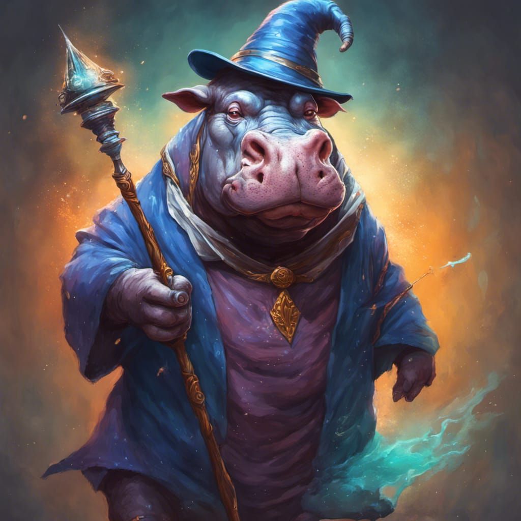 Sleepy Hippo Wizard Humanoid in Hyperrealistic Style