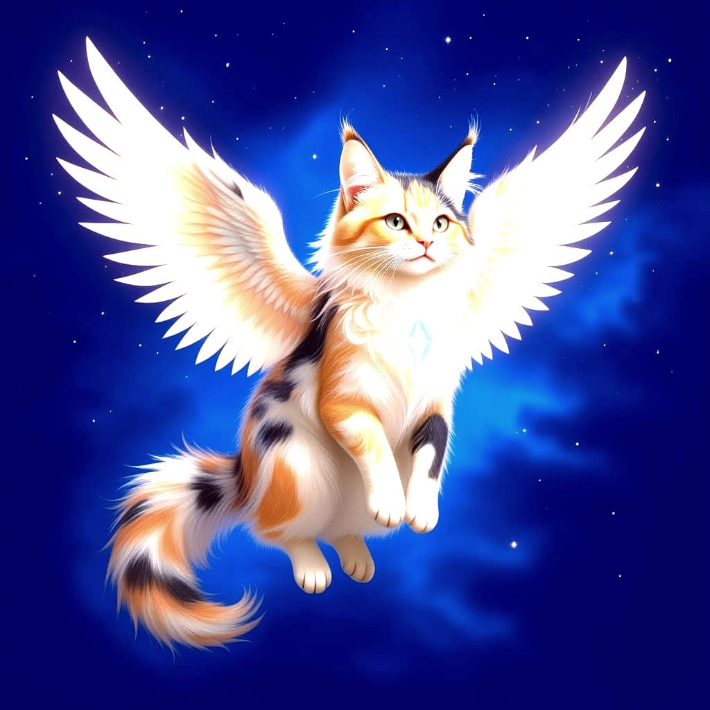 Magical Glowing Cat with Wings and Unique Patterns