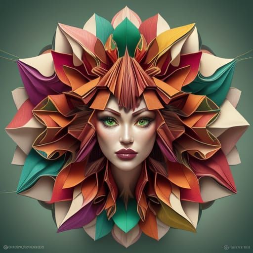 Hyperrealistic Splash Art of Woman with Origami Paper Folds