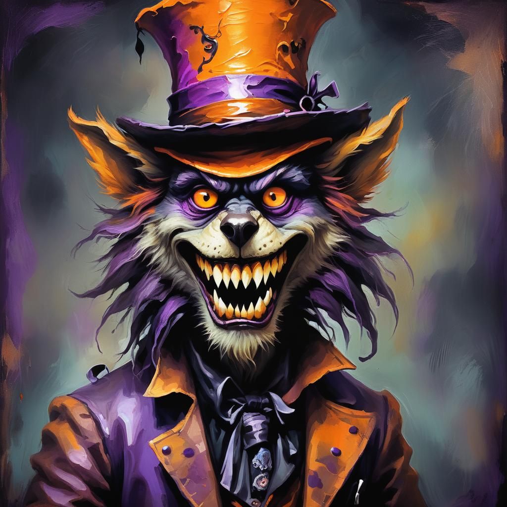 Surreal Halloween Werewolf Hatter in Oil Painting Style