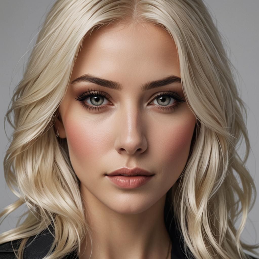 Photo-Realistic Portrait of a Blonde Woman with Dark Eyes
