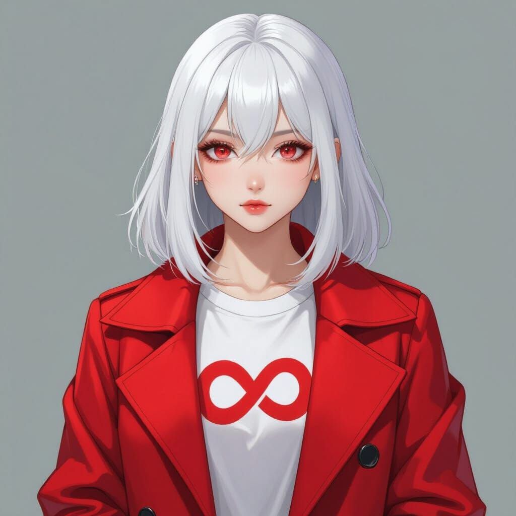 Anime Girl with Red Eyes and Infinity Symbol