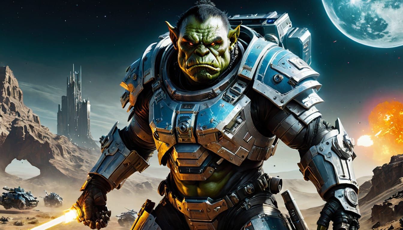 Galactic Orc Warrior in Cyberpunk Spacesuit Armor