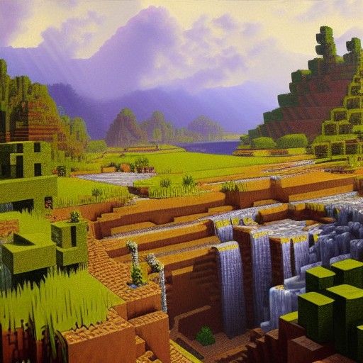 Minecraft Scene as Oil Painting