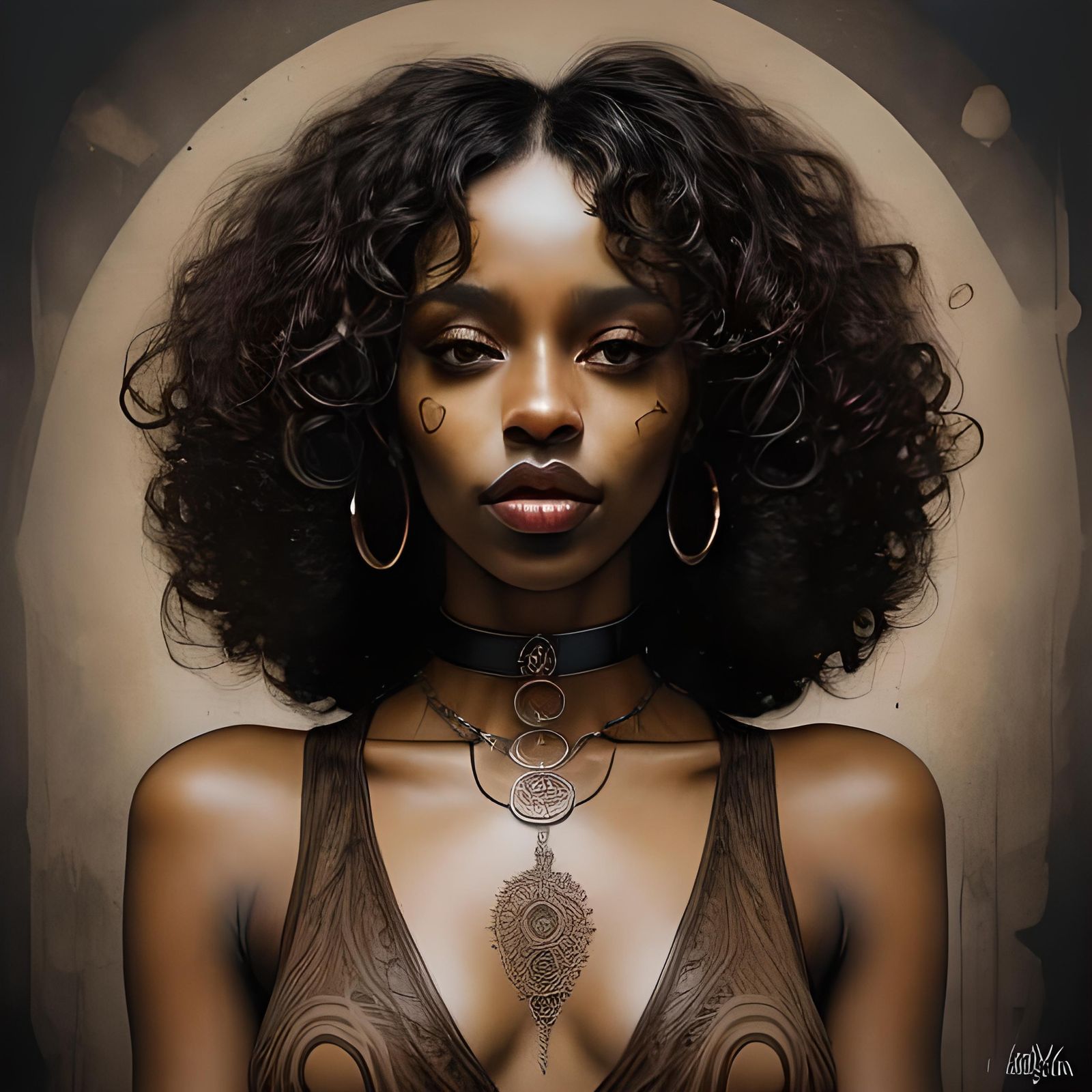 Portrait of a Dark-Skinned Woman with Curly Hair