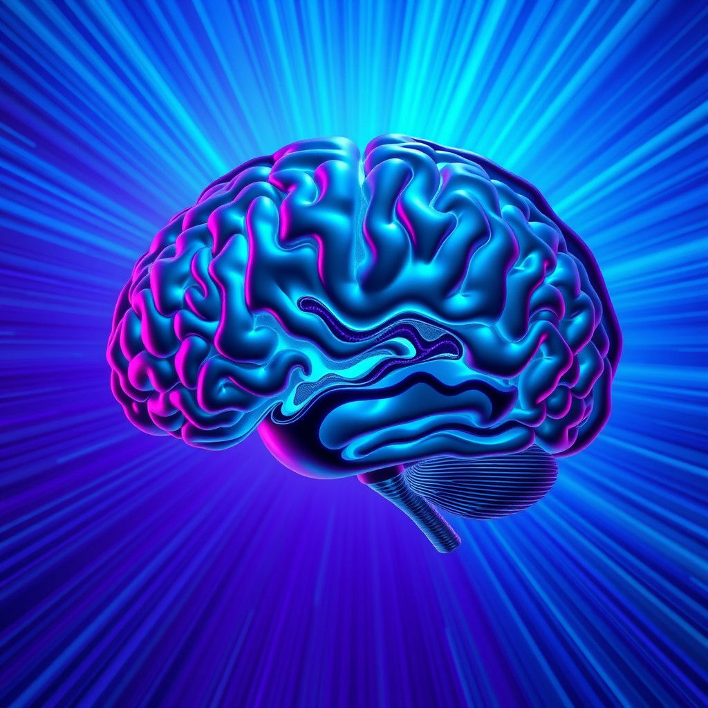 Detailed 3D Brain Cross-Section in Electric Colors